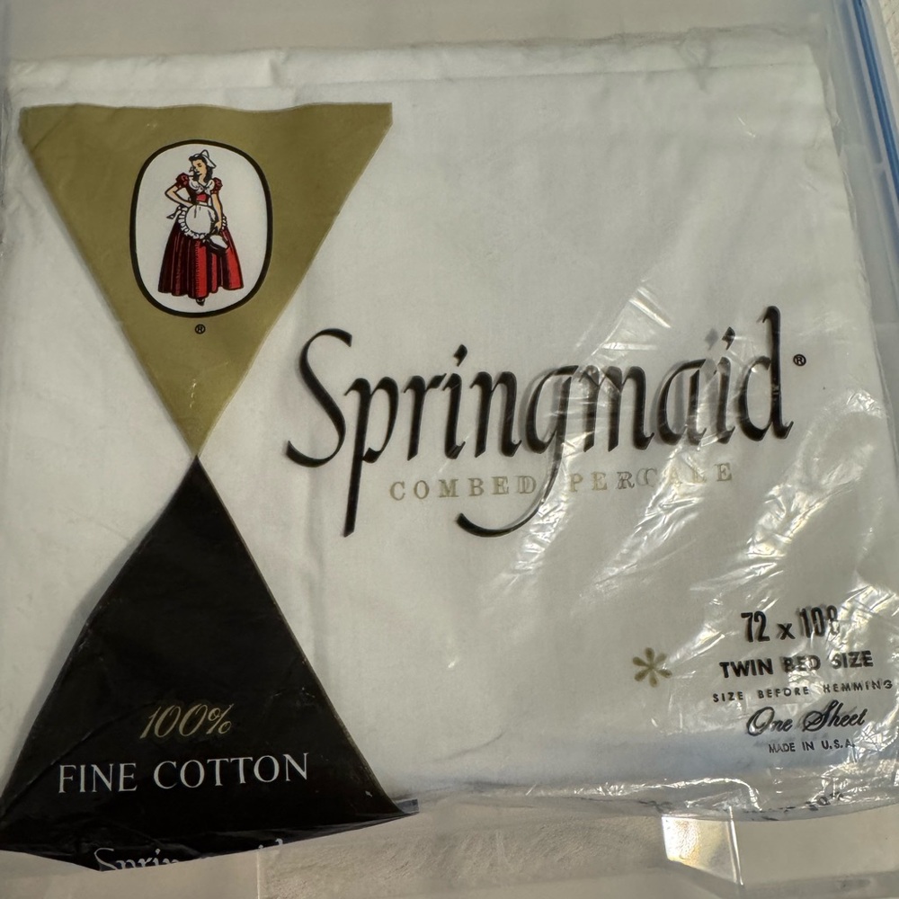 1970 Vintage New‎ Old Stock Springmaid White Cotton Twin Bed Sheet Cotton